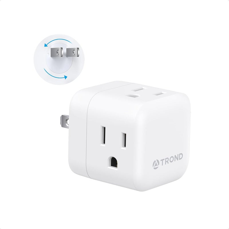 TROND 2 Prong to 3 Prong Outlet Adapter with 360 Rotating Plug, 3 Way Plug Splitter, Travel Power Splitter for US to Japan, Turn the Horizontal to Vertical Non-grounded Outlet in Old House - Image 1